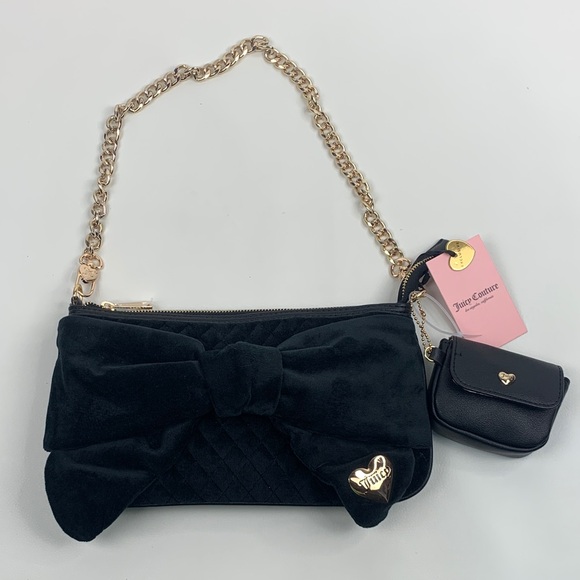 Juicy Couture Handbags - Juicy Couture Black Soft Clutch bag Gold Chain & Bow Accent & mini pouch NEW